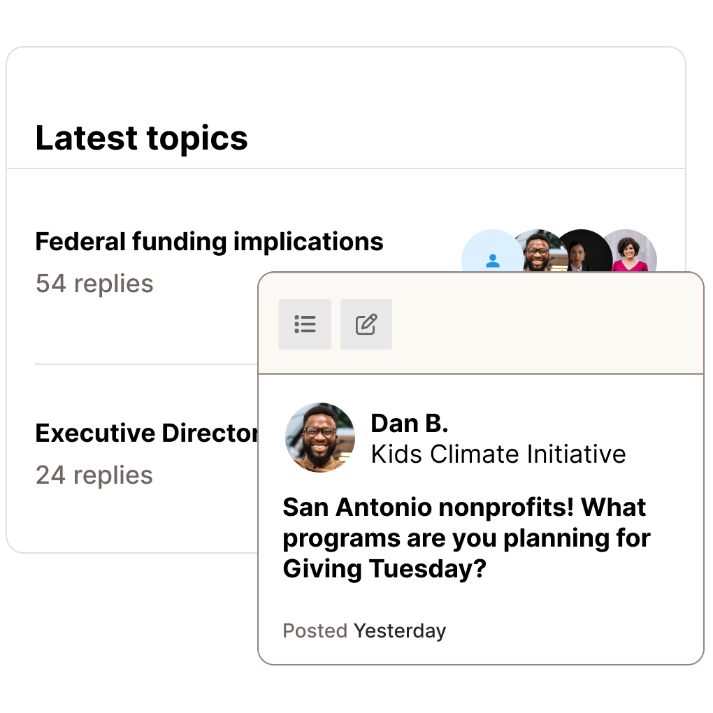 Community center threads with nonprofit users
