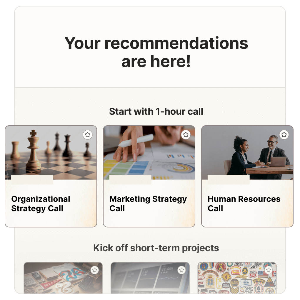 Catchafire project recommendation results product illustration Catchafire project recommendation results product illustration