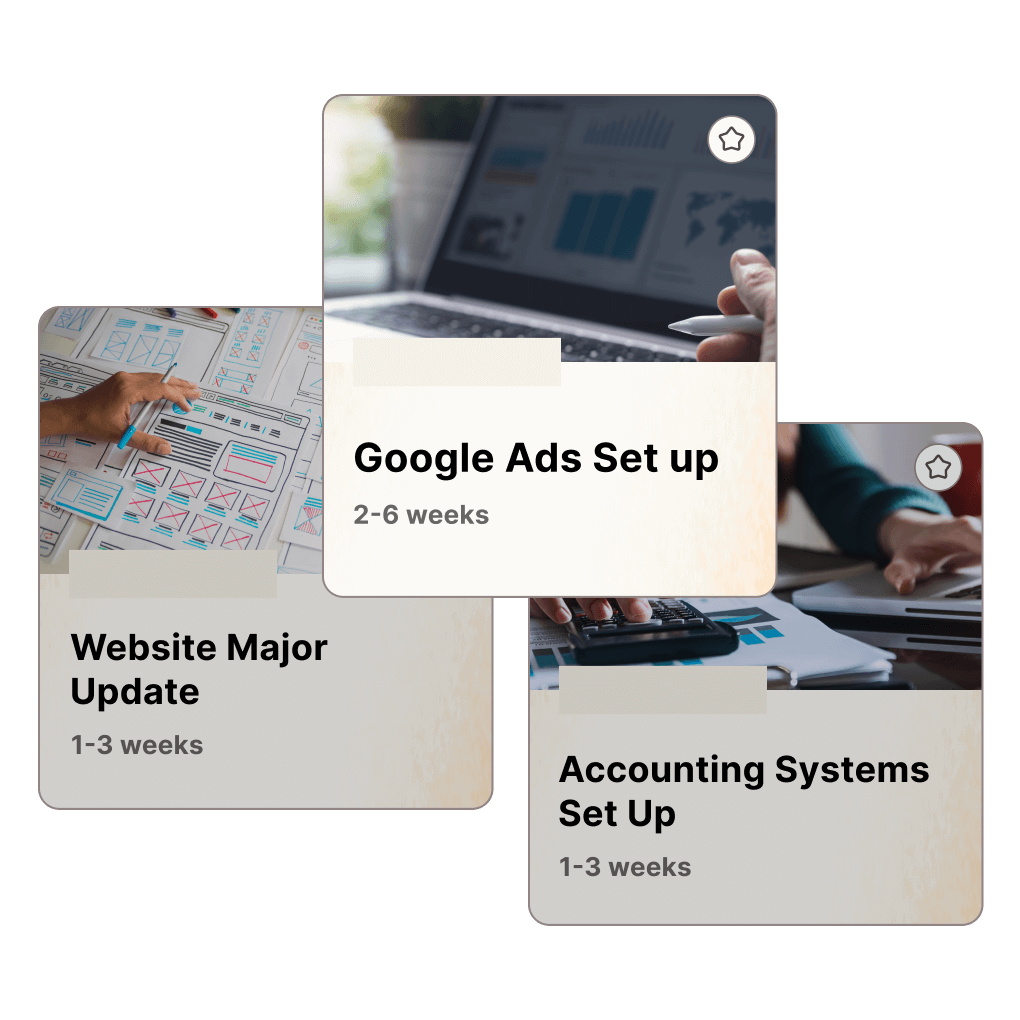 Projects for Google Ads setup, website update, and accounting system setup with estimated timelines Projects for Google Ads setup, website update, and accounting system setup with estimated timelines